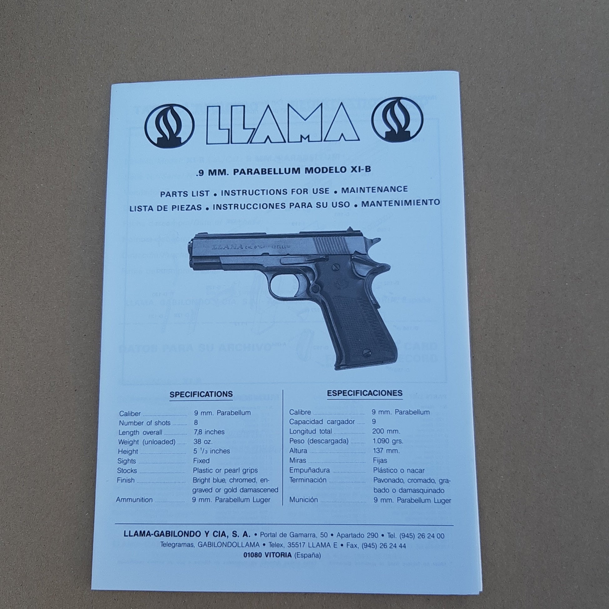 Waffenteile Anleitung Llama Pistole 9mm XI-B