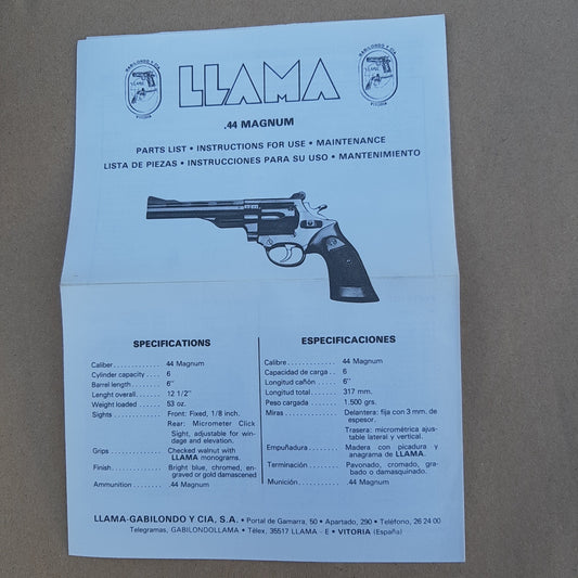 Waffenteile Anleitung Llama Revolver .44 Magnum Super Comanche